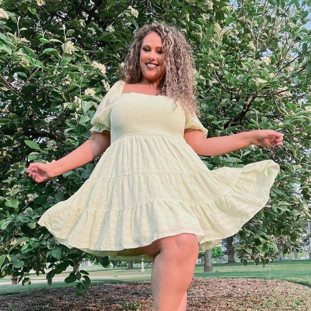 ARULA Clarisse Light Green Smocked Mini Dress